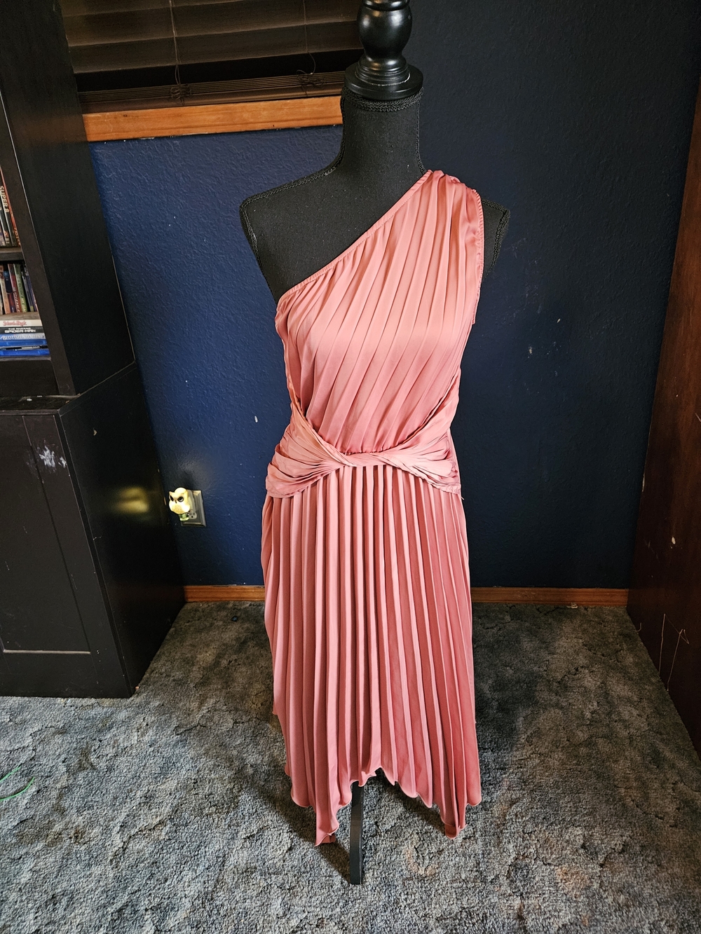 Womens One-Shoulder Pleated Coral Dress
